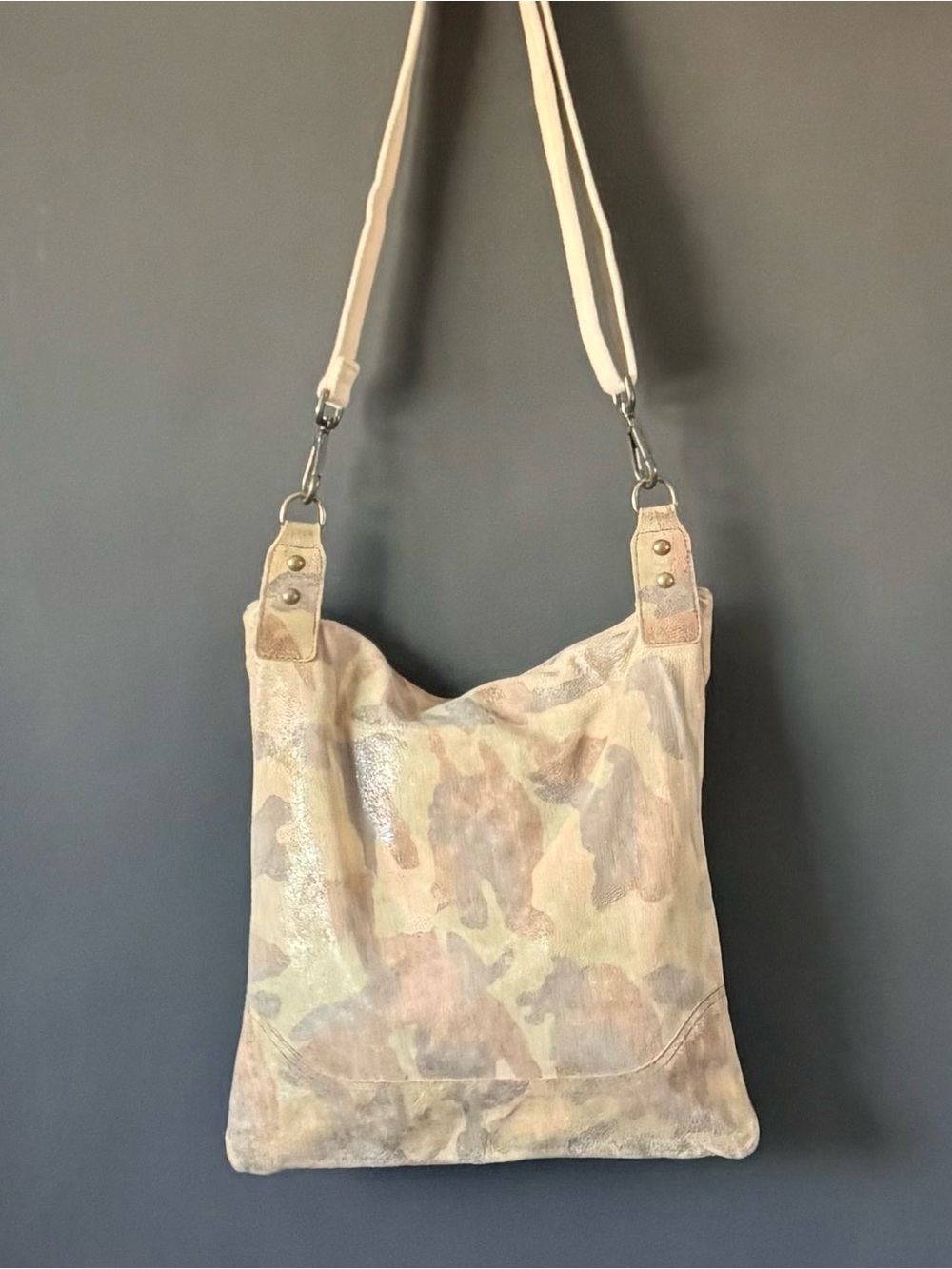 Maurizio Taiuti Neutral Camo Suede large crossbody shoulder Bag -